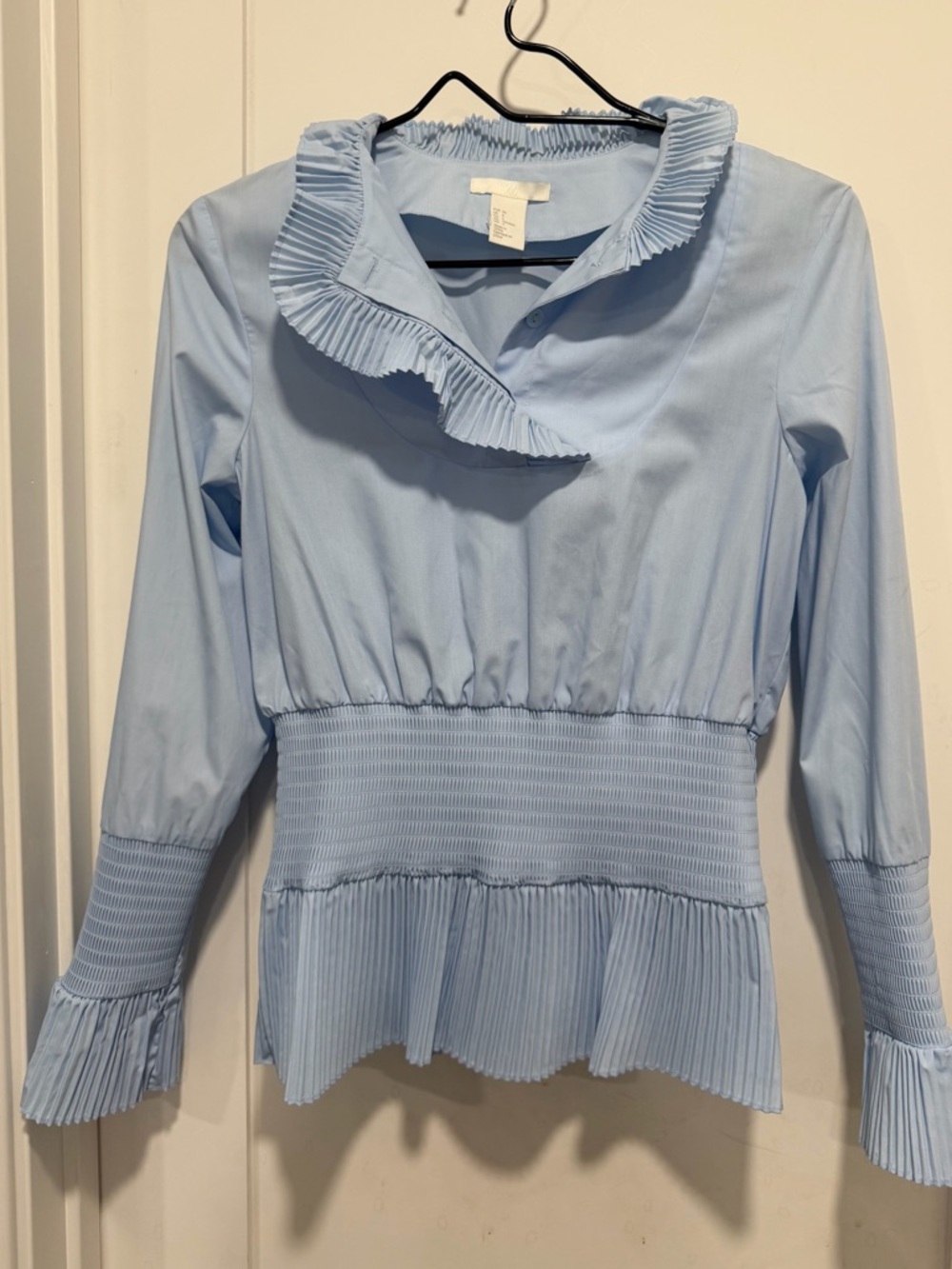 H&M Light Blue Pleated Ruffle Waist Blouse